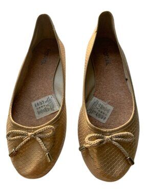 Gold Women's Ballet Flats with Bow